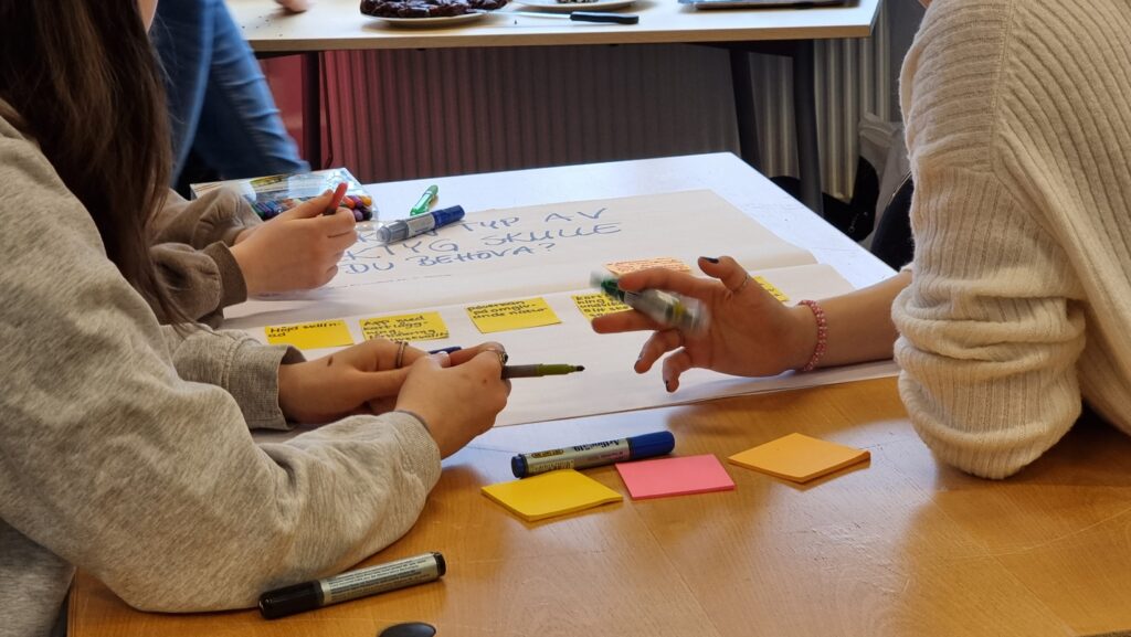 People working with paper, post-its, and pens on ideation.